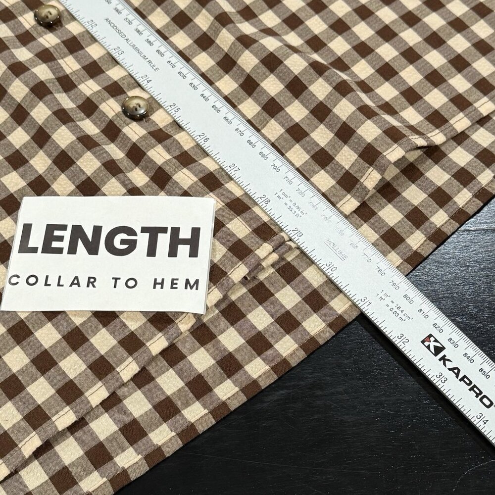 Cider Brown Check Plaid Womens Small Lightweight Button Down Tunic Shirt - Picture 7 of 7